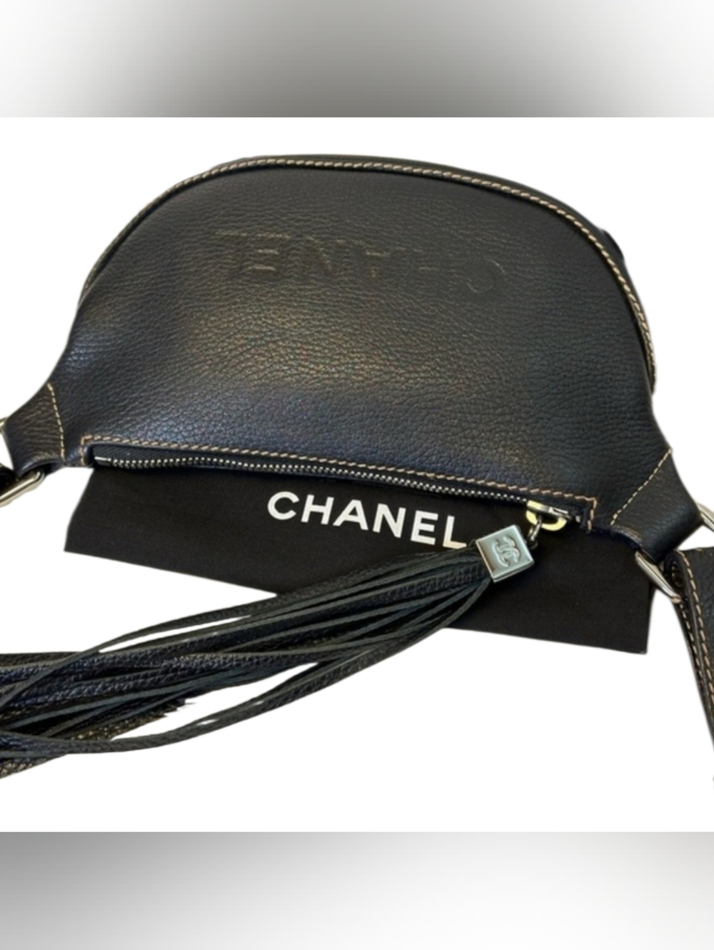 CHANEL Black Crescent Leather Shoulder/crossbody Bag with Tassel Accent - Picture 10 of 11